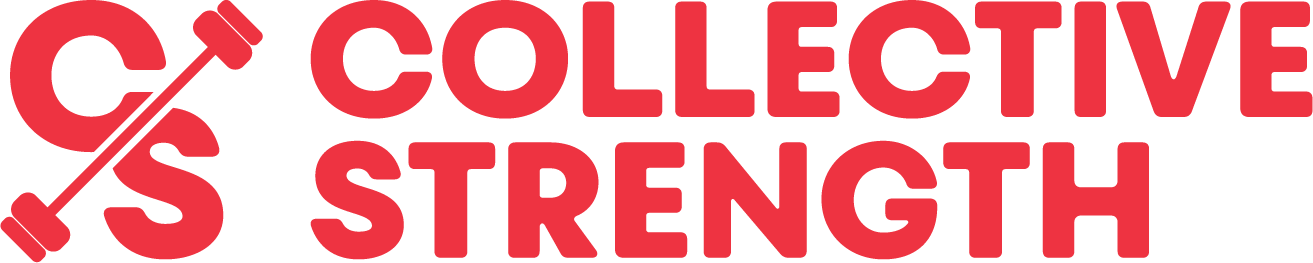Logo for Collective Strength with the letters "CS" and a barbell icon, followed by the text "Collective Strength" in red.